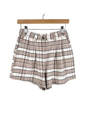 Treasure & Bond Plaid Pleated High Rise Cotton Blend Tweed Shorts Size 2